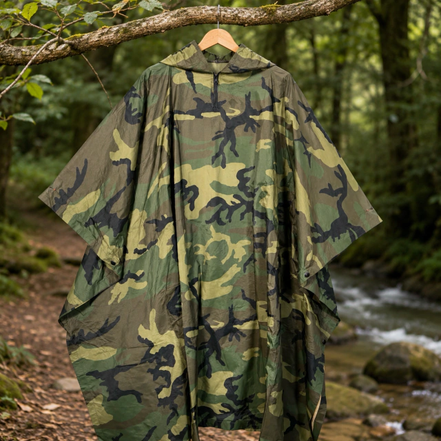 Poncho Impermeable Camuflado Multifunción 2 en 1 – Poncho y Refugio