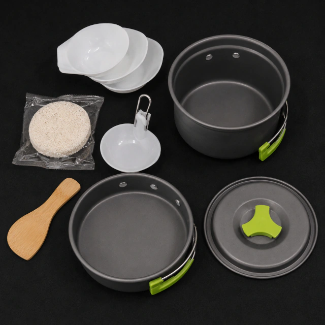 Set de Cocina Camping Completo con Ollas, Sartén, Bowls y Accesorios