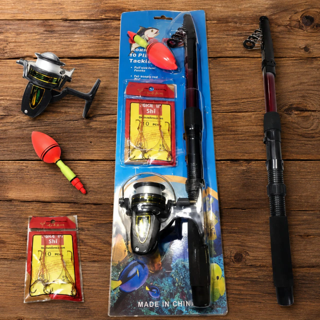 Kit de Pesca con Caña Telescópica, Reel, Boyas y Accesorios