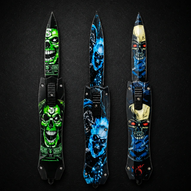 Navaja OTF Frontal con Diseño de Calaveras – Varios Modelos