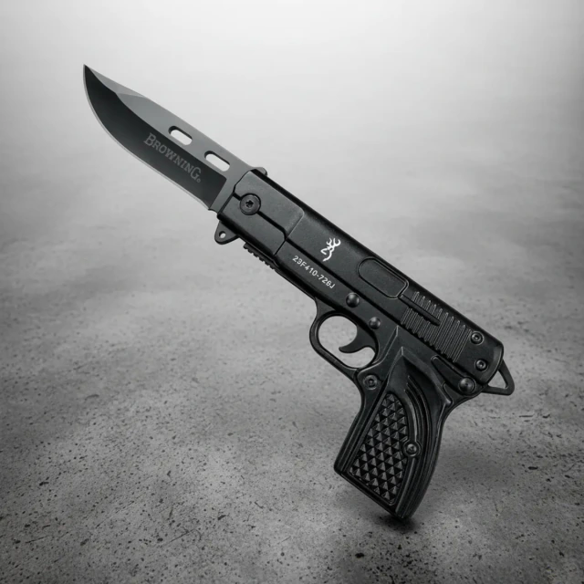 Navaja Browning Plegable con Mango Forma de Pistola y Funda
