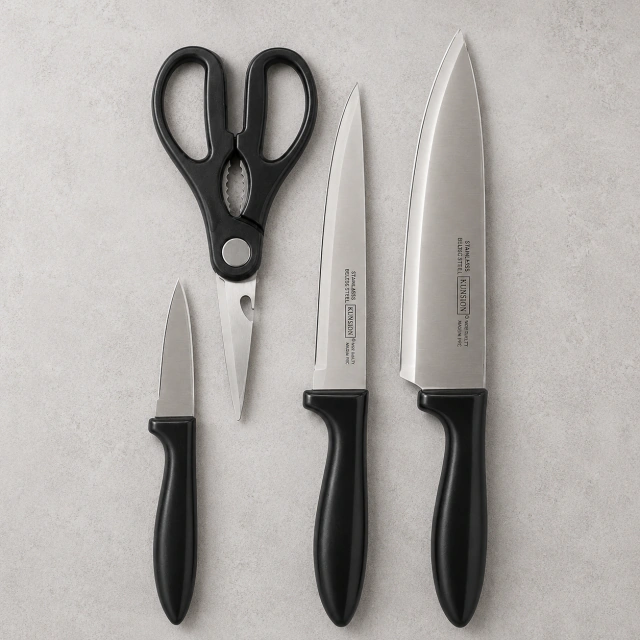 Set de Cuchillos de Cocina 4 Piezas con Tijera – Acero Inoxidable