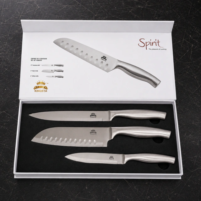 Set de 3 Cuchillos de Cocina Kingsta Spirit de Acero Inoxidable con Estuche