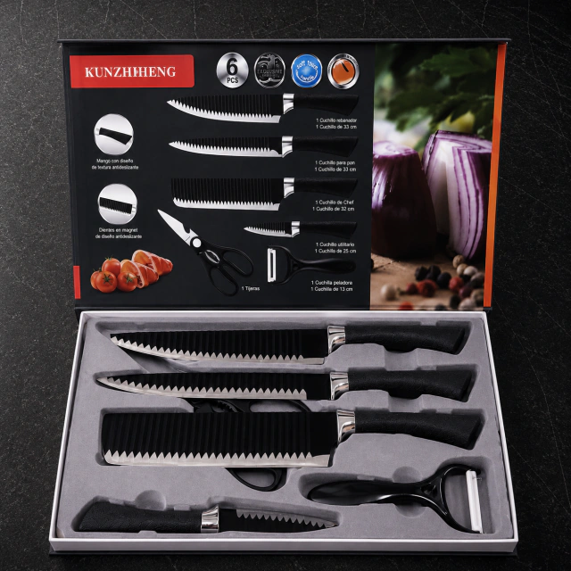 Set de Cuchillos de Cocina 6 Piezas Kunzhiheng con Tijera y Pelador