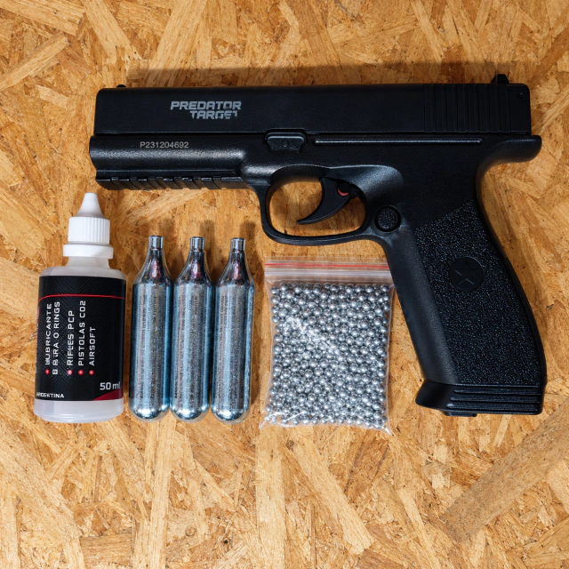 Set Pistola Predator Target + CO2 + Balines + Lubricante