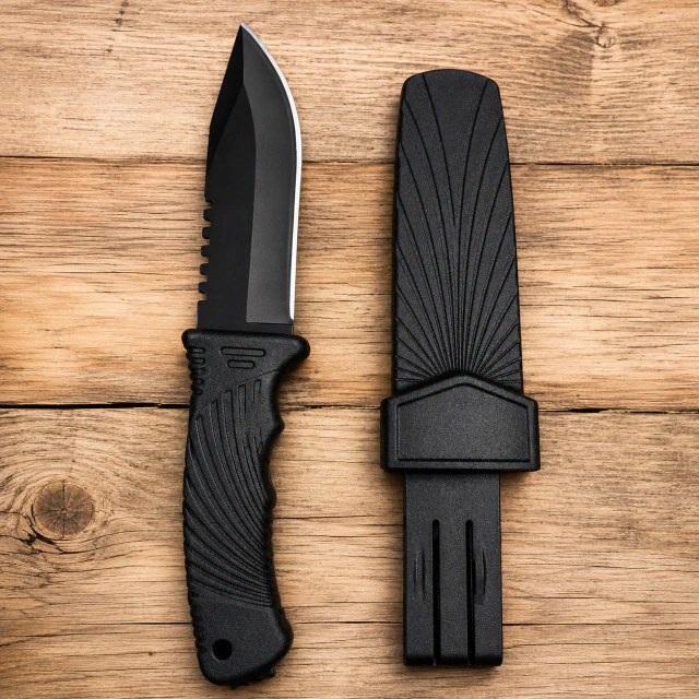 Cuchillo Táctico Negro con Funda Rígida 23cm