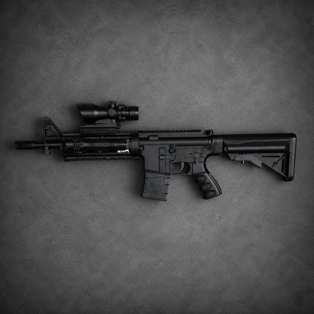 Rifle Airsoft Táctico con Mira y Linterna – 6 mm