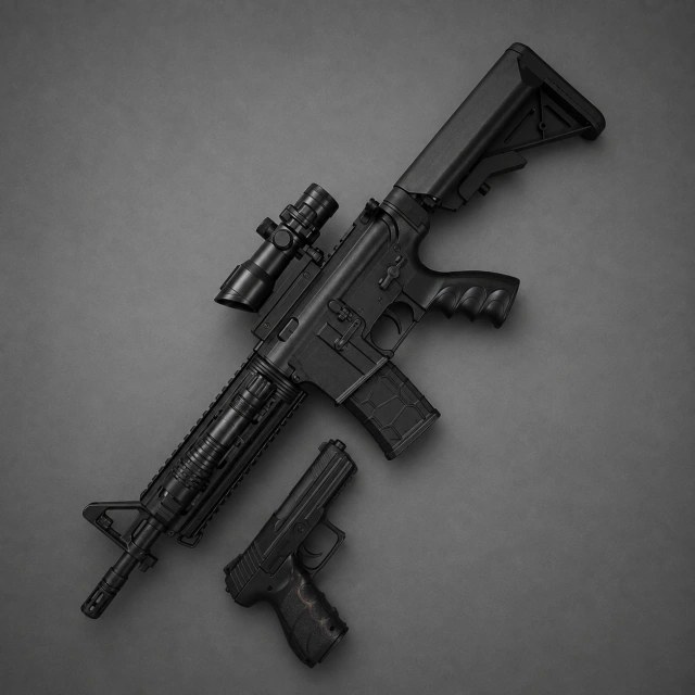 Set Rifle M07 + Pistola con Mira, Culata, Linterna y Munición