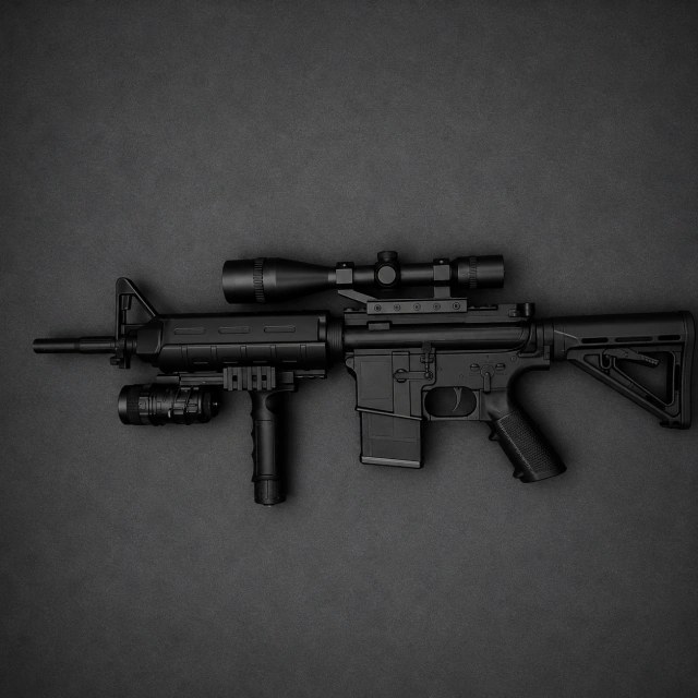 Rifle Airsoft Táctico con Mira, Linterna y Simulador Láse