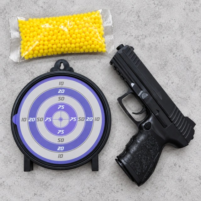 Pistola Airsoft 6 mm Estilo P30 con Blanco Adhesivo y BBs