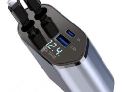 Cargador Para Auto 4 en 1 Retráctil Seis AV5753 Con salidas USB duales y tipo C