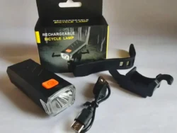Linterna Luz Led Para Bicicleta Batería Recargable Usb Caja Negro y Amarillo D01