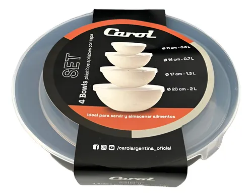 Set Bowls X4 Plastico Apilables Con Tapa Carol 34000