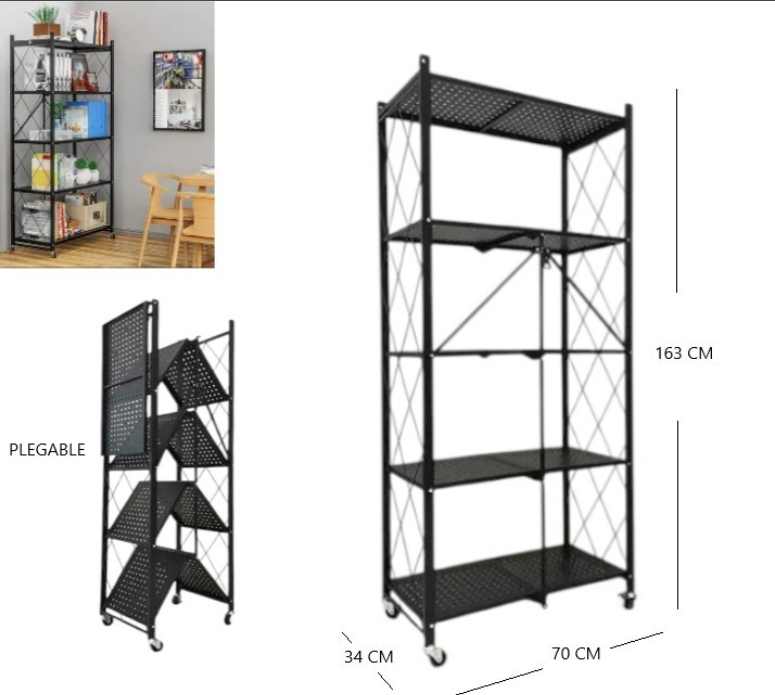 Estante Plegable 5 Pisos Blanco y Negro 162x71x34cm (con rueditas)