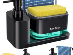 Set Dispensador de Jabon de Cocina con bandeja y Soporte para esponja HOG0713