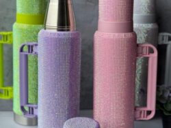 Set Termo BRILLO 1200ml + Mate 260ml Acero Inox Diamante Strass