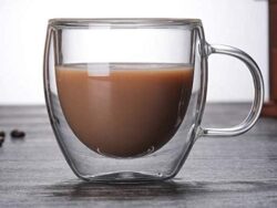 Taza de Café de Vidrio Hueco 350ml Doble Pared TH-114/TH-115