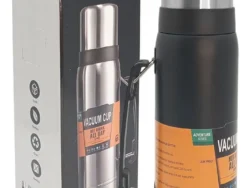 Termo Doble Pared Negro Tapón Acero 1l Vacuum Cup C/manija CNW21667