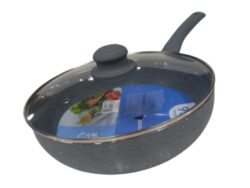 Wok De Granito Antiadherente 30cm Con Tapa Vidrio Cool + Bazar HS6004-30