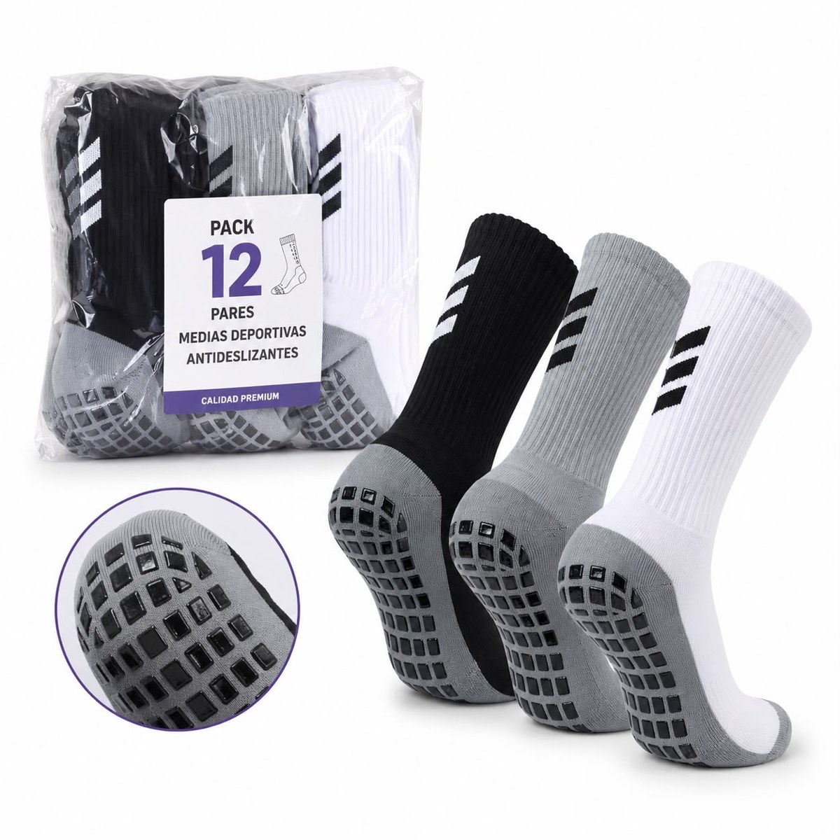 Pack de 12 Pares De Medias Futbol WT-002 Antideslizante