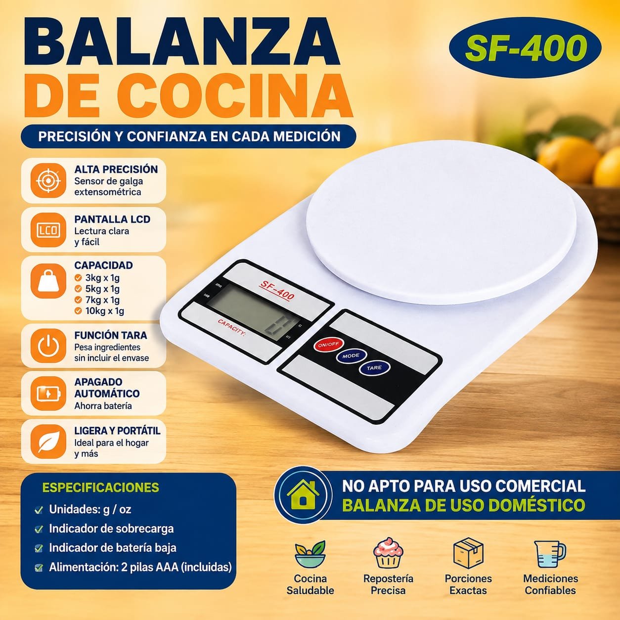 BALANZA DE COCINA 10KG SF-400