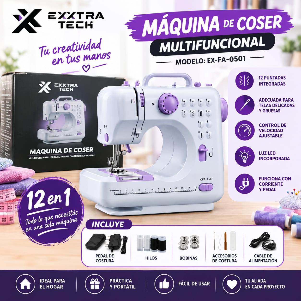 MAQUINA DE COSER MULTIFUNCIONAL EXTRA TECH