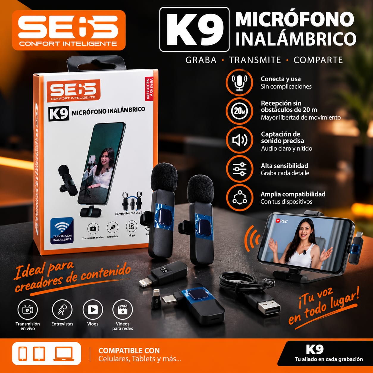 MICROFONO DOBLE K9 (FICHA C + IPHONE)
