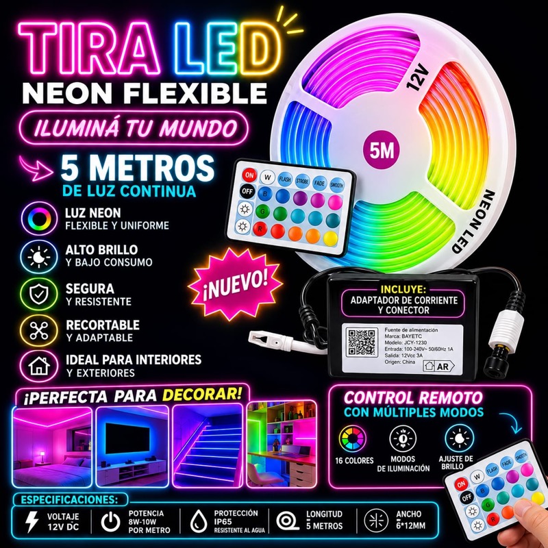 TIRA NEON RGB FLEXIBLE 28-35 DE 5MTS