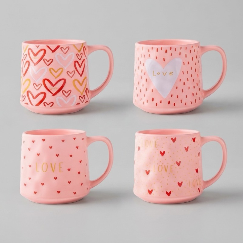TAZA DE CERÁMICA ROSA – DISEÑO LOVE Y CORAZONES