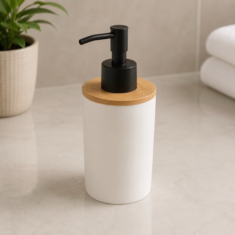 DISPENSADOR DE JABÓN LÍQUIDO CON TAPA DE BAMBÚ
