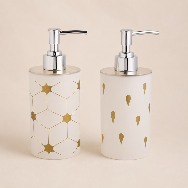 DISPENSADOR DE JABÓN LÍQUIDO CON DETALLES DORADOS
