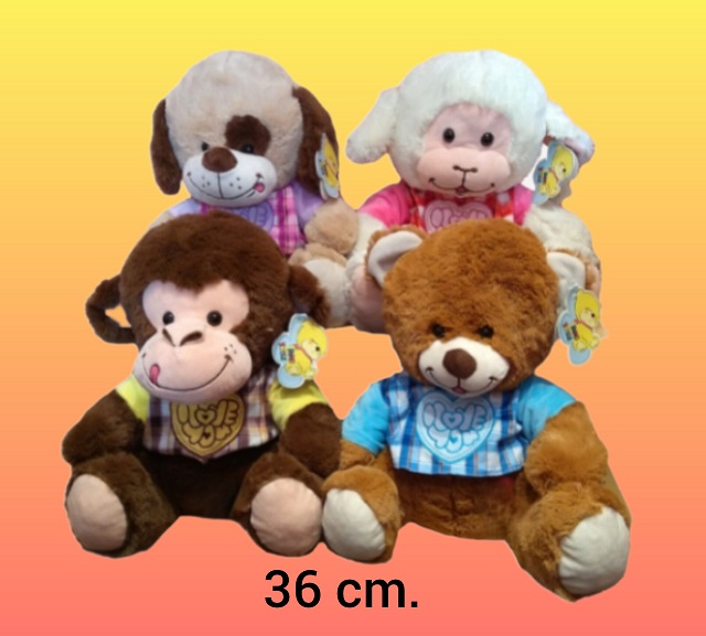 ANIMALES CON REMERA 4 MODELOS 36CM