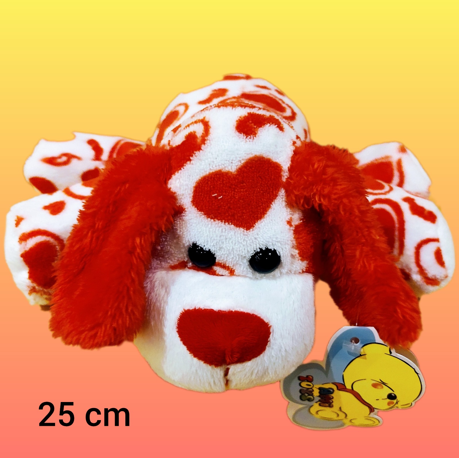 PERRO ACOSTADO CON CORAZONES 25CM