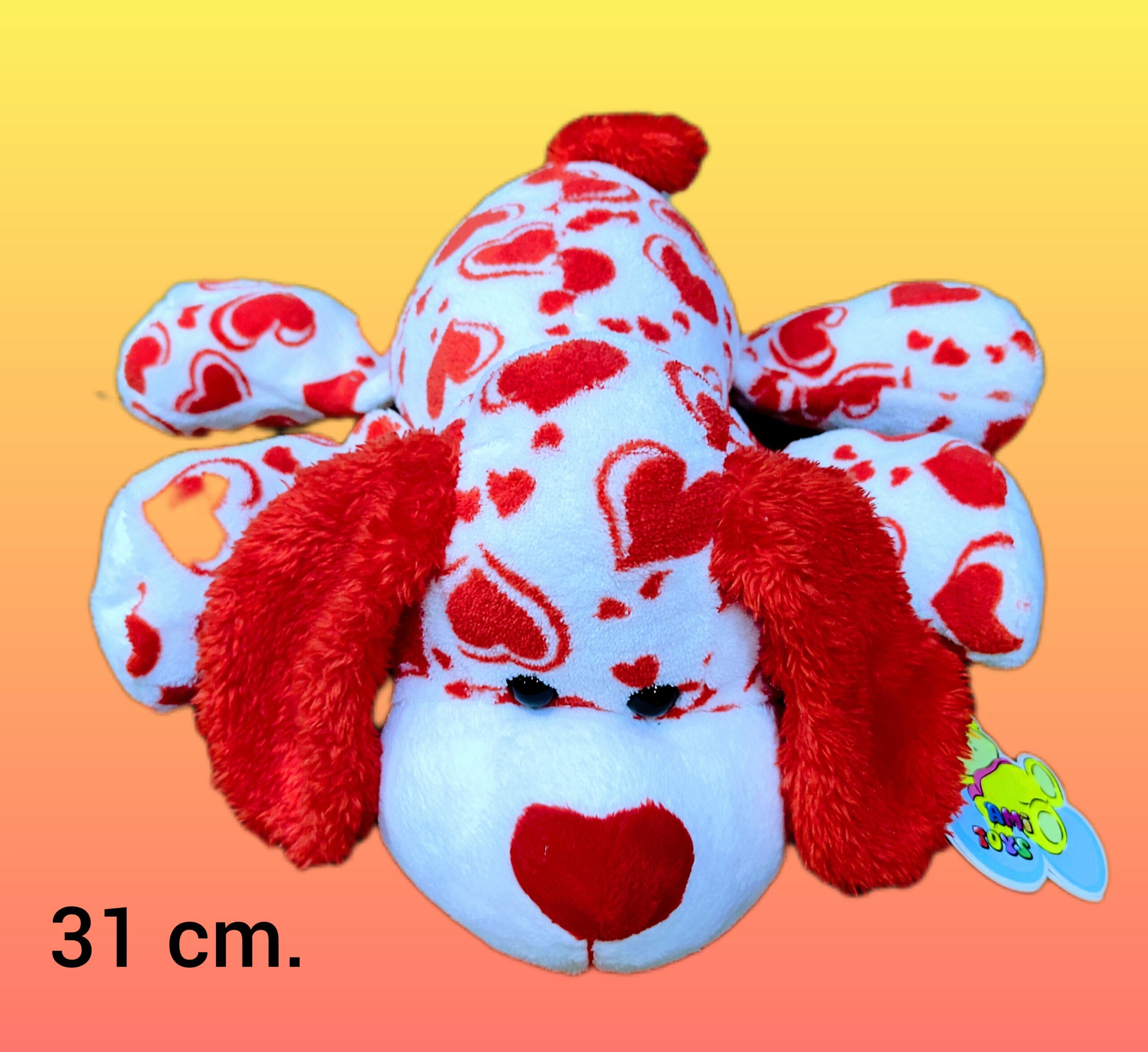 PERRO ACOSTADO CON CORAZONES 31CM