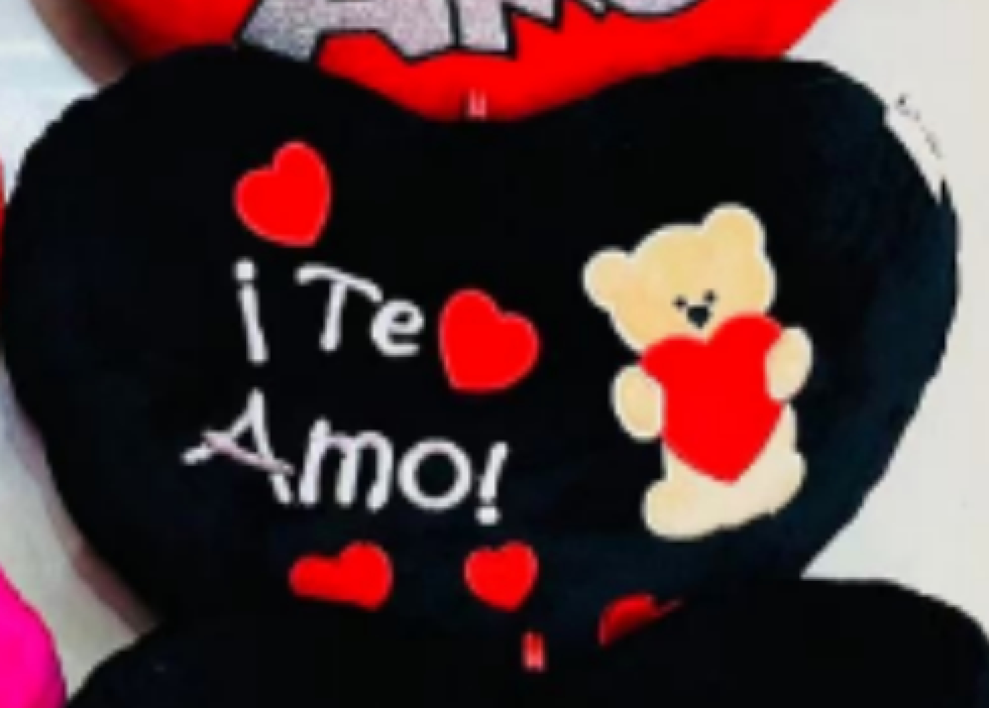 Almohada corazón negro Te Amo con osito 30cm