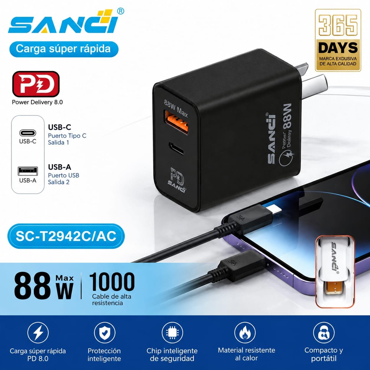 CARGADOR SANCI USB – TIPO C 88W T294C/AC