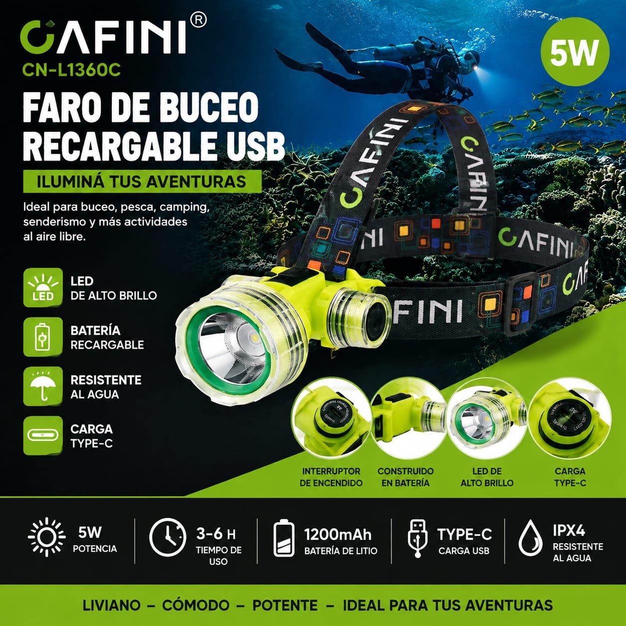 FARO DE BUCEO RECARGABLE CN-L1360C