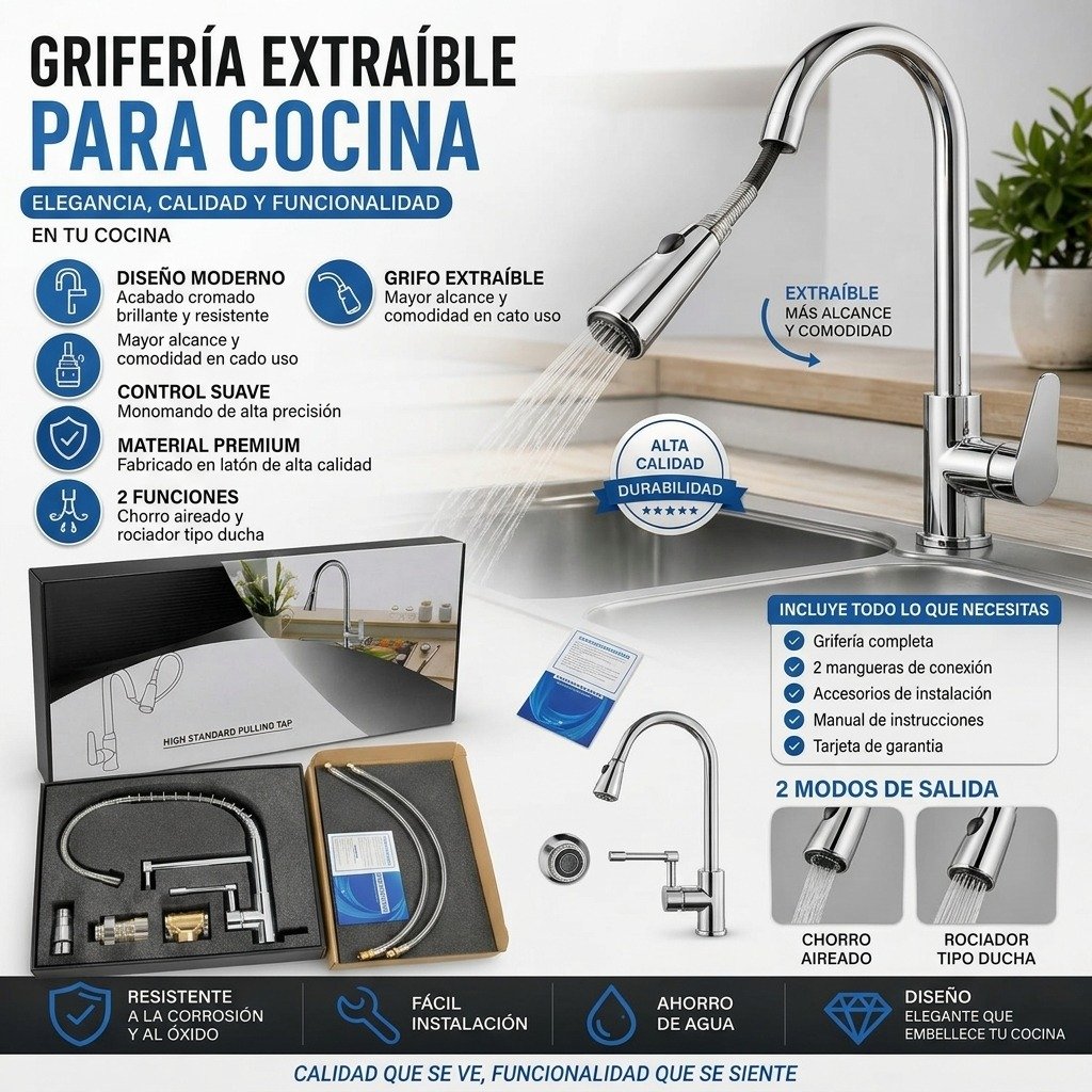 HS-12240 GRIFERIA MONOCOMANDO EXTENSIBLE P/ COCINA