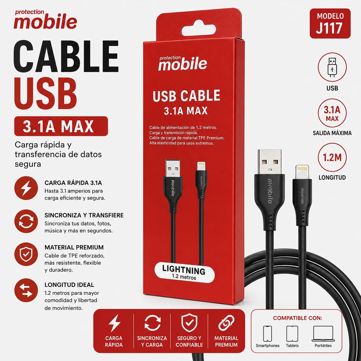 HS-12282 CABLE MOBILE IPHONE 3.1A MAX