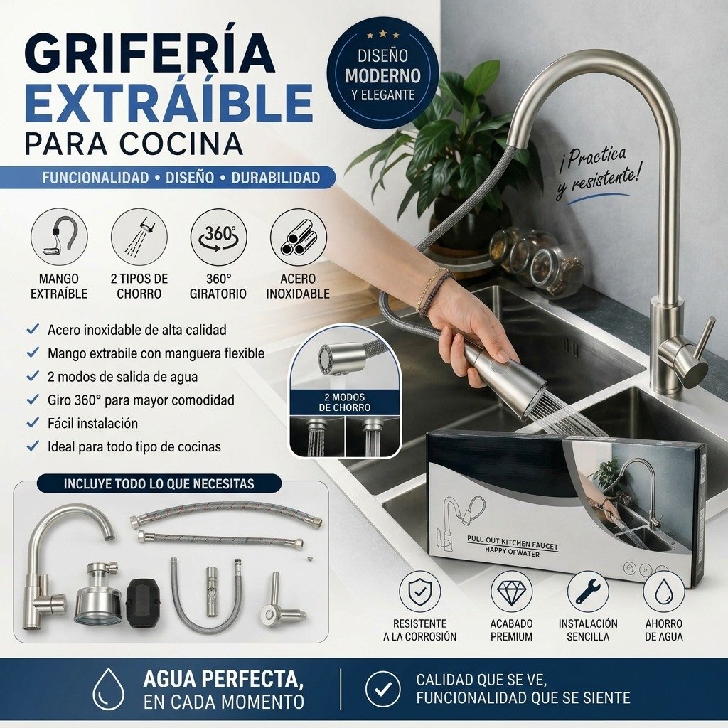 HS-12239 GRIFERIA COCINA EXTRAIBLE 360 HAPPY OFWATER
