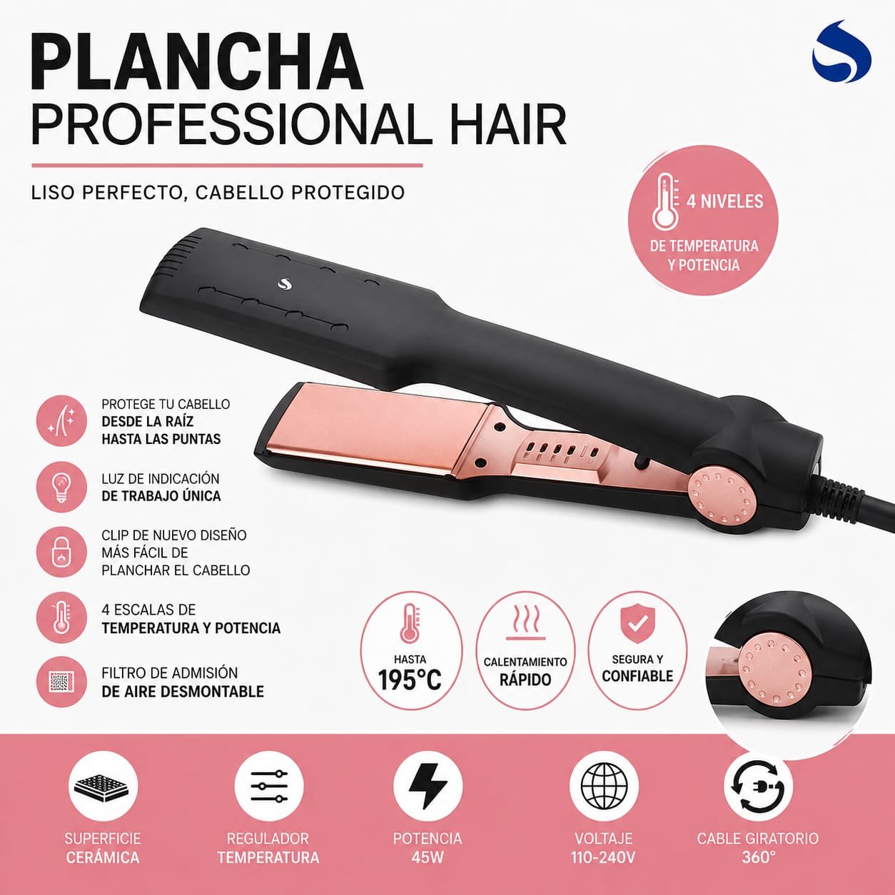 HS-12281 PLANCHA DE CABELLO CERAMICA SUONO