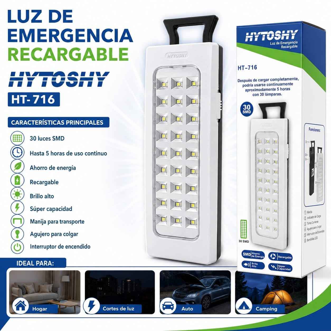 HS-12254 LUZ DE EMERGENCIA 30 LED HT-716