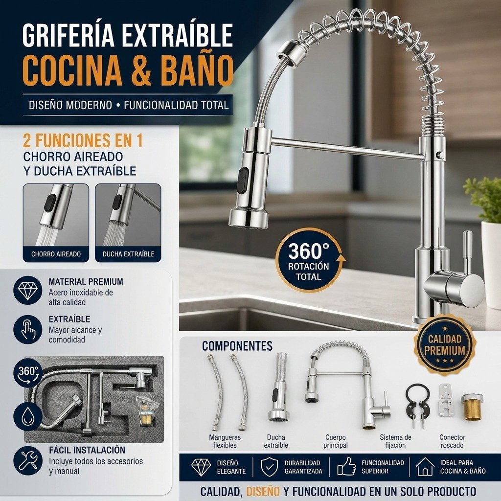 HS-12241 GRIFERIA EXTRAIBLE BAÑO COCINA 360