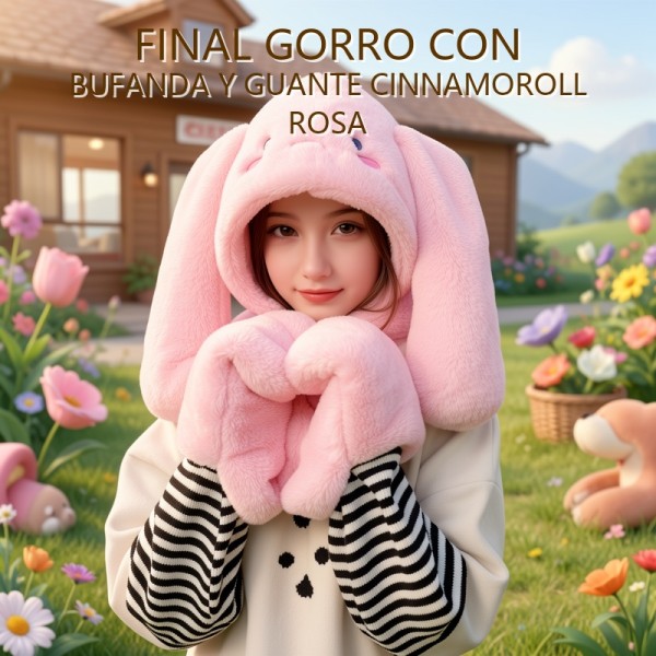 GORRO CON BUFANDA Y GUANTE CINNAMOROLL ROSA