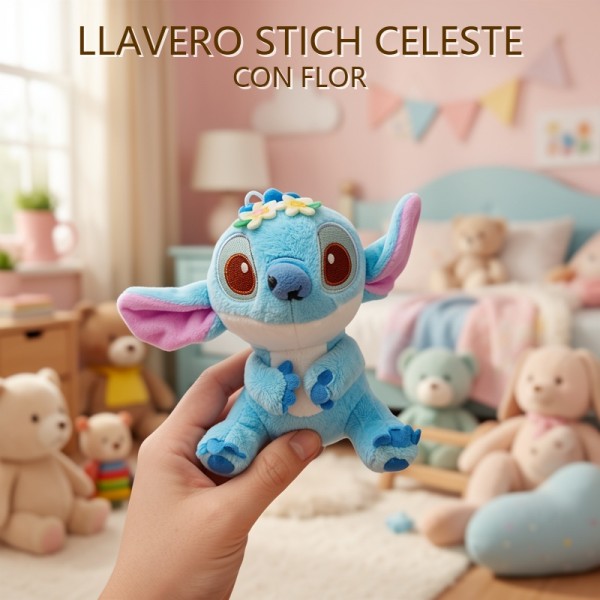 LLAVERO Stitch CELESTE CON FLOR