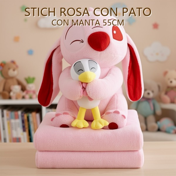Stitch ROSA CON PATO CON MANTA 55CM