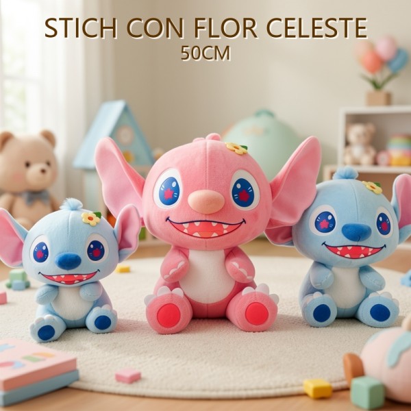 Stitch CON FLOR CELESTE 50CM