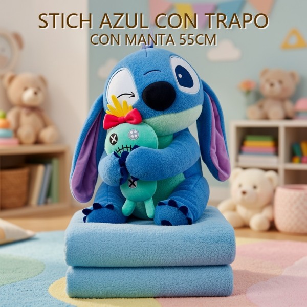 Stitch AZUL CON TRAPO CON MANTA 55CM