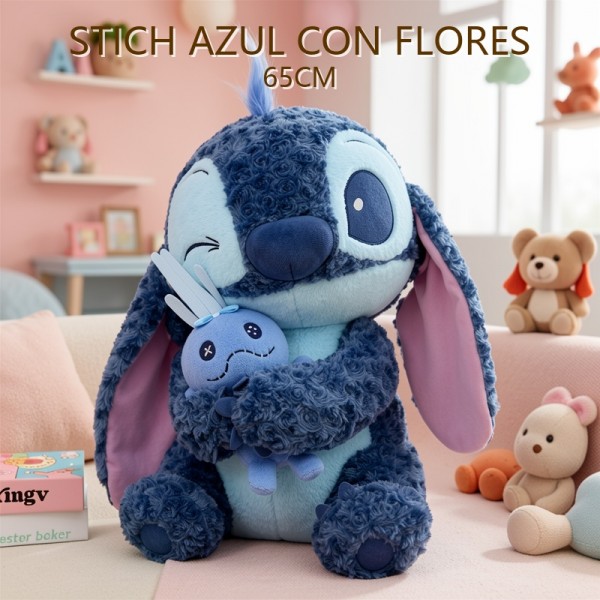 Stitch AZUL CON FLORES 65CM