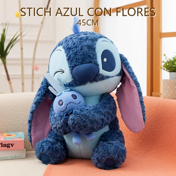 Stitch AZUL CON FLORES 45CM